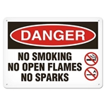 OSHA Safety Sign Danger No Smoking No Open Flames No Sparks