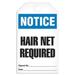 Safety Tag Notice Hair Net Required
