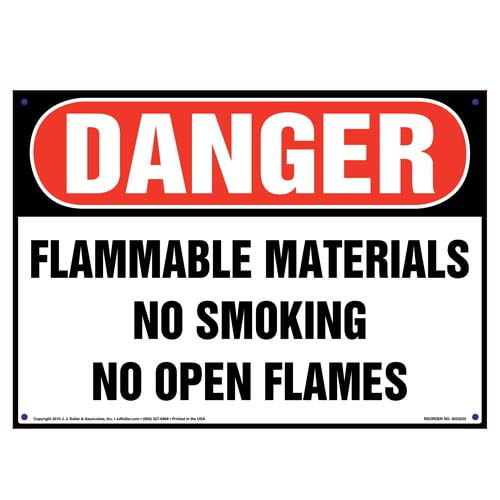 Danger, Flammable Materials, No Smoking or Open Flames Sign