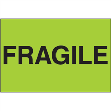 3" x 5" Fragile Fluorescent Green Labels 500ct Roll