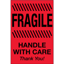 2" x 3" Fragile Handle With Care Fluorescent Red Labels