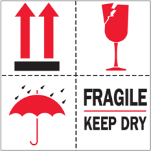 4" x 4" Fragile - Keep Dry Labels 500ct Roll