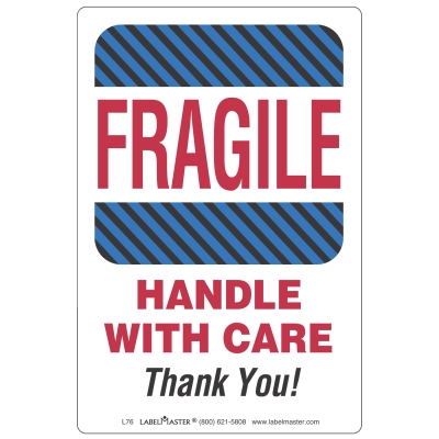 Fragile Handle With Care Thank You Label 500ct Roll