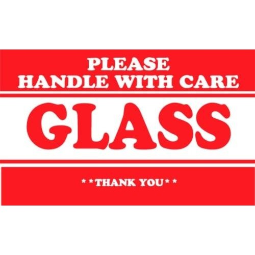 3 x 5" Please Handle with Care Glass Thank You Label 500ct Roll