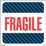4 x 4" Fragile Black Blue Stripes Label 500ct Roll