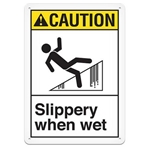 ANSI Safety Sign, Caution Slippery When Wet
