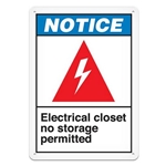 ANSI Safety Sign, Notice Electrical Closet No Storage Permitted