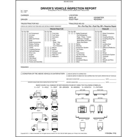 Detailed Driver's Vehicle Inspection Reports, Illustrations, 2-Part, Carbonless