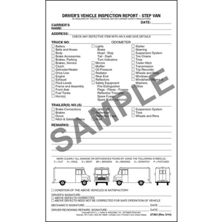 Detailed Drivers Vehicle Inspection Report, Step Van, Snap-Out