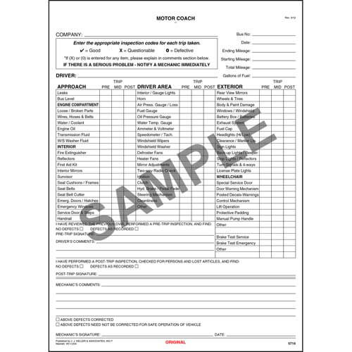 New York Motor Coach Drivers Vehicle Inspection Report, Large Book Format
