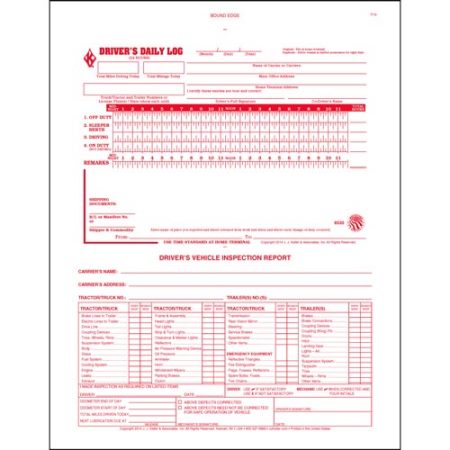 Custom Printed 2-In-1 Driver's Daily Log Form, 2-Part, Detailed DVIR, Carbonless, No Recap 1500ct