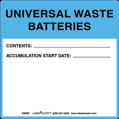 Universal Waste Batteries Label Vinyl
