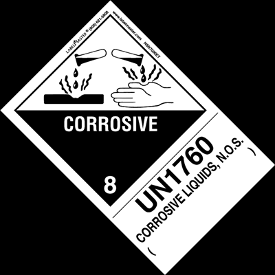 Corrosive Label, UN 1760 Corrosive Liquids NOS Extended Tab