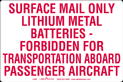 USPS Lithium Metal Battery Marking Paper 4" x 6"