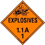 Explosive Class 1.1 A Placard, Tagboard