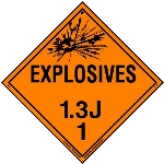 Explosive Class 1.3 J Placard, Tagboard