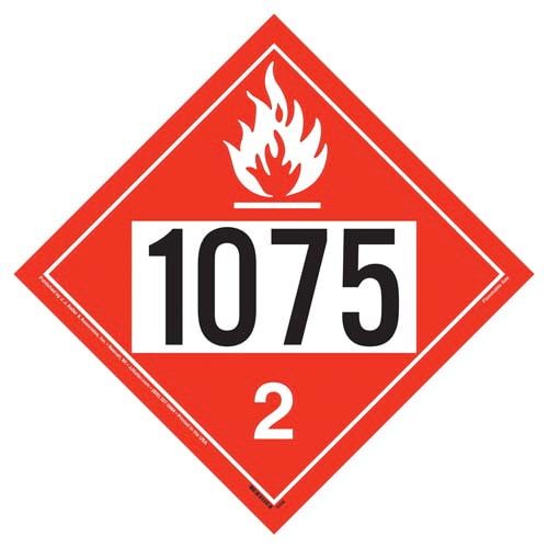UN 1075 Flammable Gas Placard, Permanent Vinyl