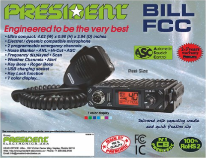 President BILLII Ultra Compact CB Radio, USB & 7 Color Display