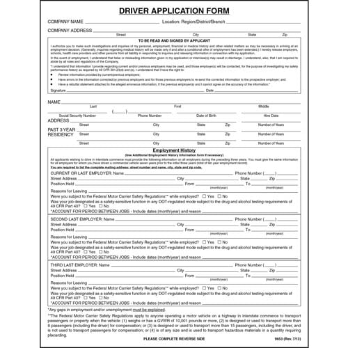 Driver Application for Employment, Driver Employment, US-DA